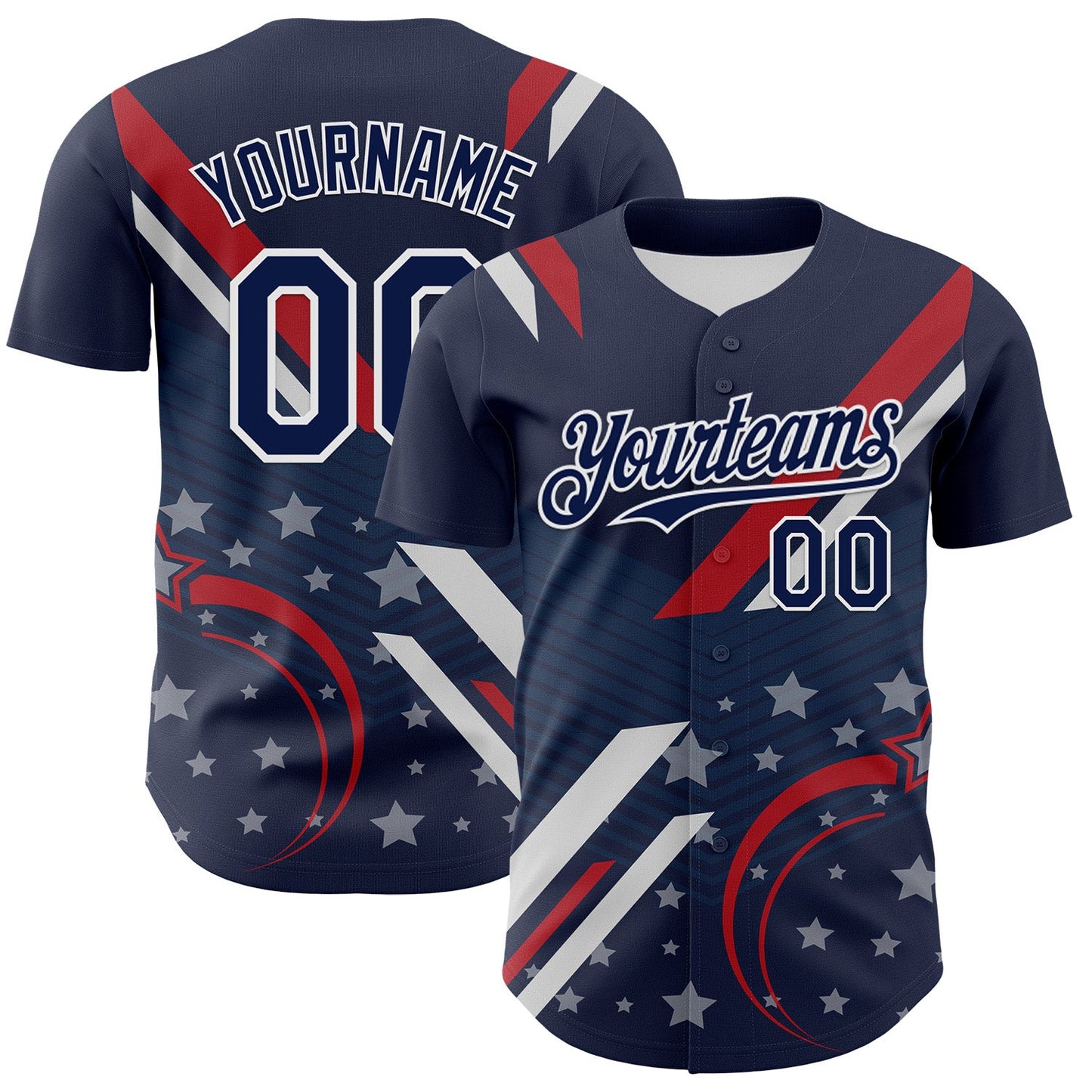 Custom Navy Red-White 3D Patriotic American Flag Authentic Baseball Jersey - Main View