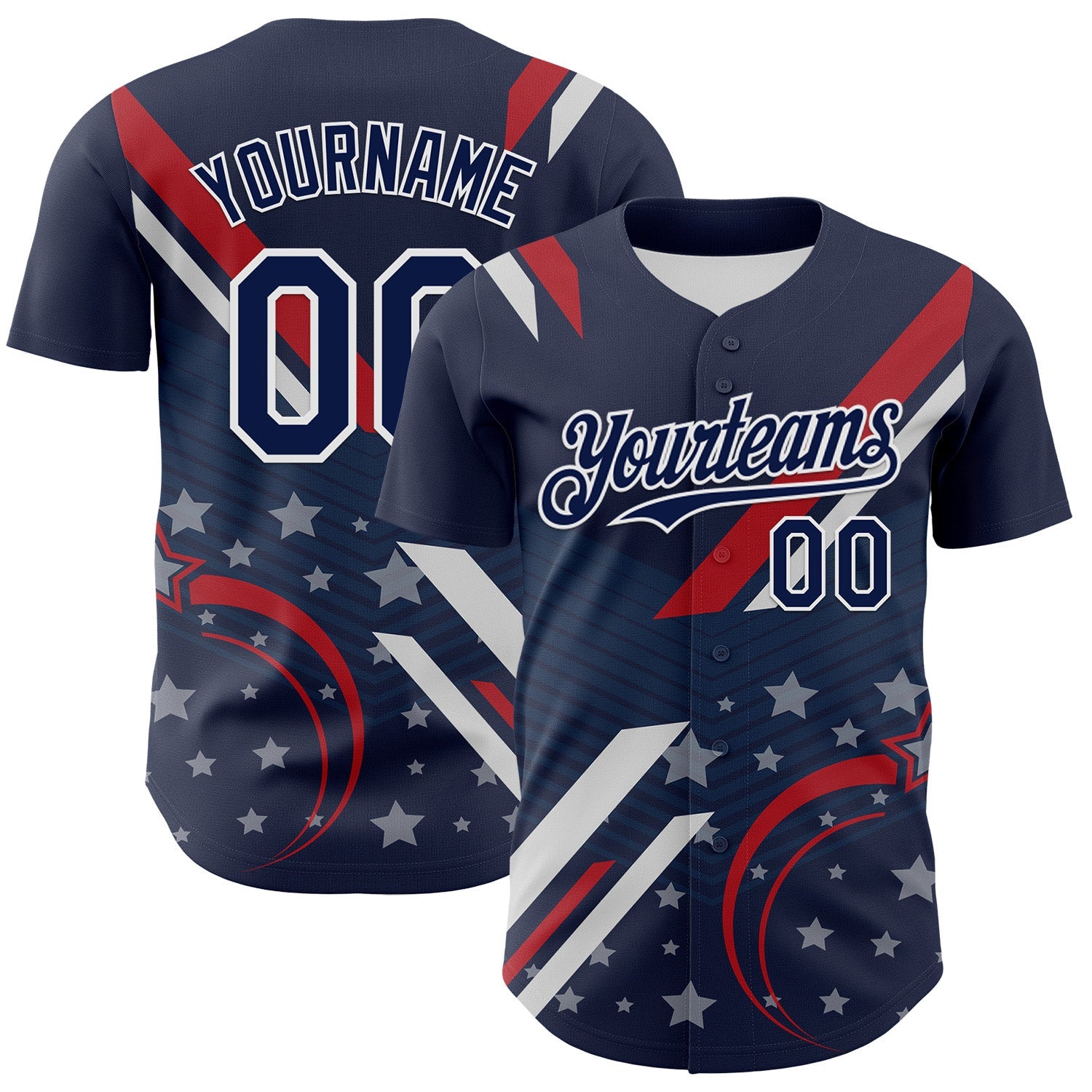 Custom Navy Red-White 3D Patriotic American Flag Authentic Baseball Jersey - Main View