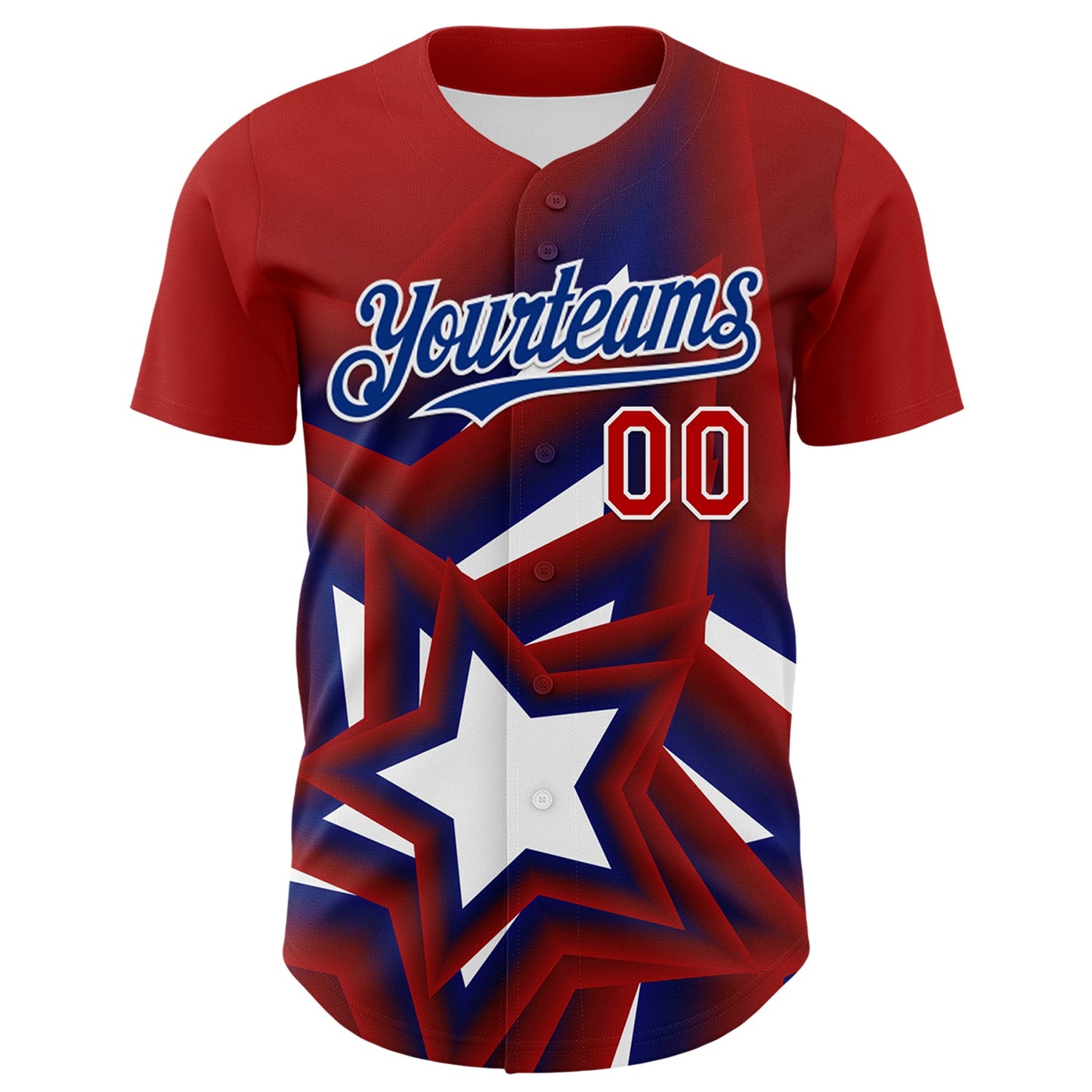 Custom Red Royal-White 3D Patriotic American Flag And Star Authentic Baseball Jersey view 2
