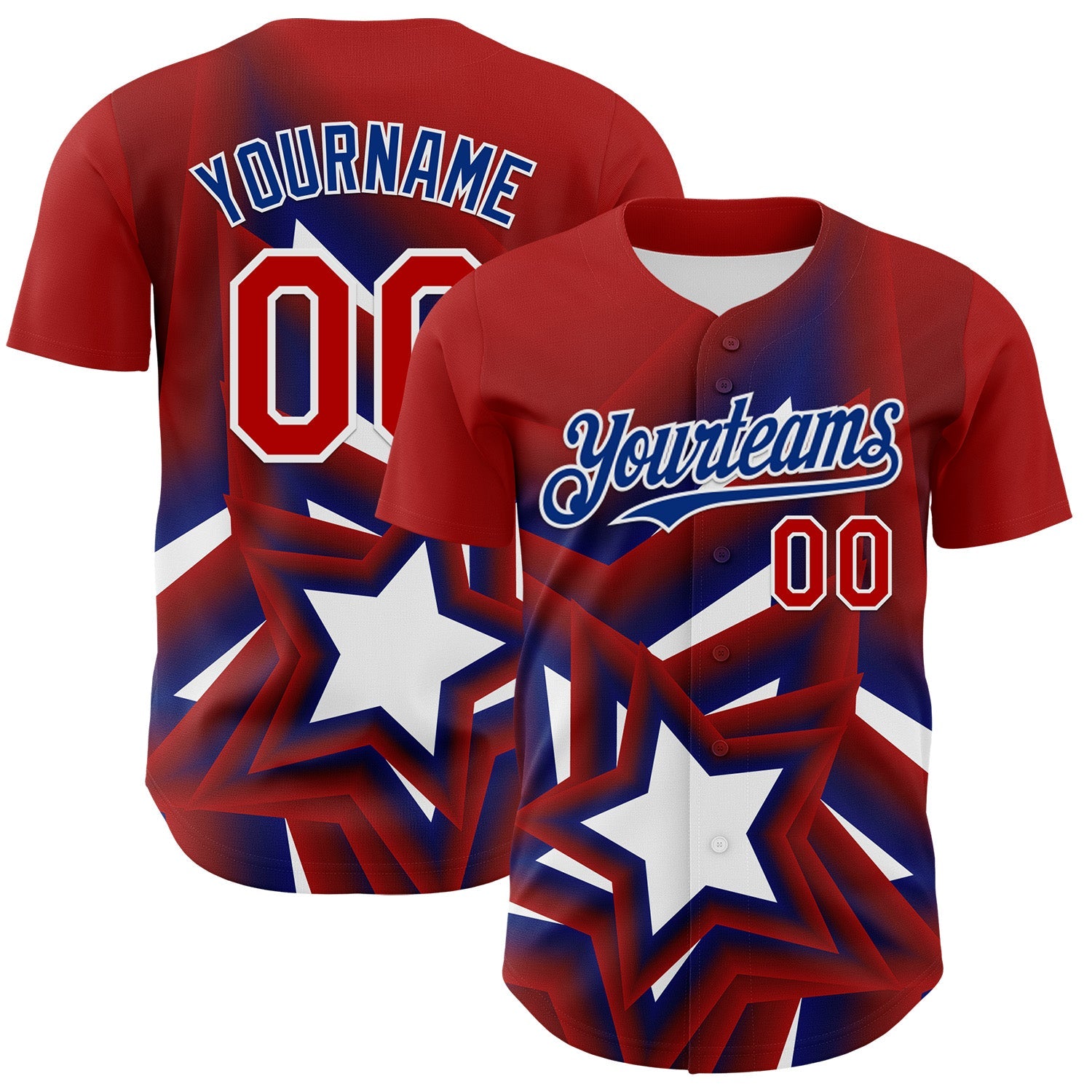 Custom Red Royal-White 3D Patriotic American Flag And Star Authentic Baseball Jersey - Main View