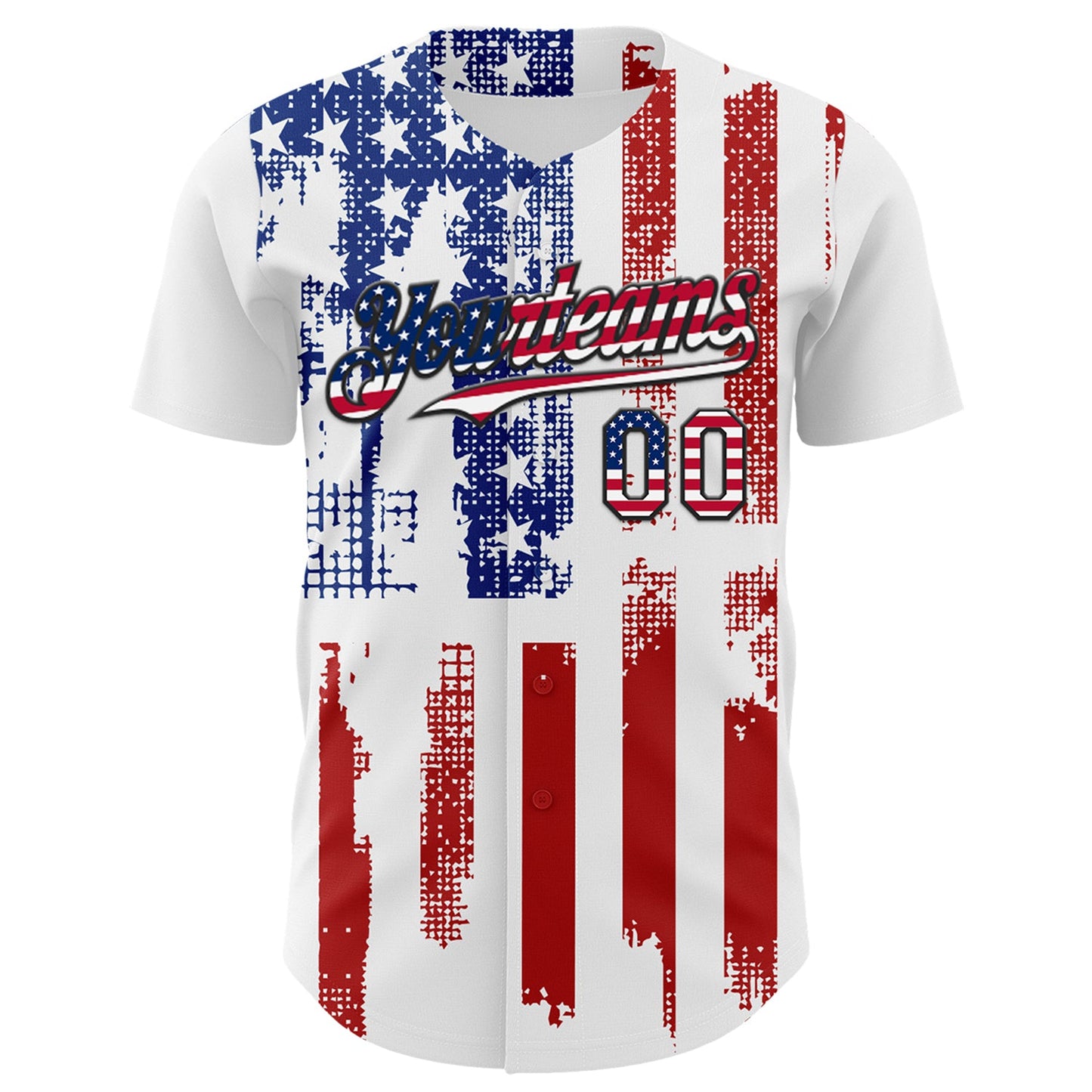 Custom White USA Flag Fire Red-Black 3D Patriotic Skull Authentic Baseball Jersey view 2