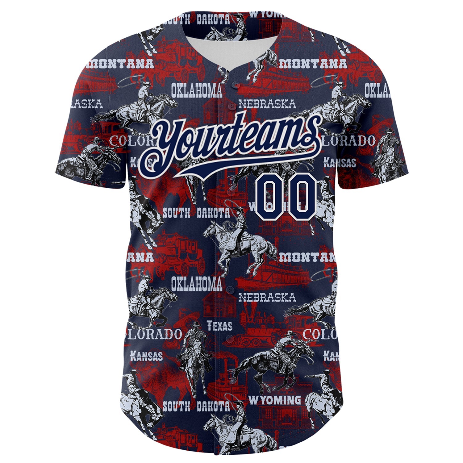 Custom Navy White 3D Pattern Design Patriotic American Spirit Rodeo Cowboy Authentic Baseball Jersey view 2