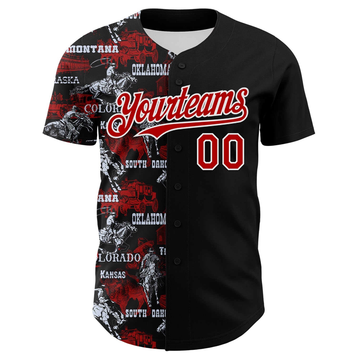 Custom Black Red-White 3D Pattern Design Patriotic American Spirit Rodeo Cowboy Authentic Baseball Jersey view 2