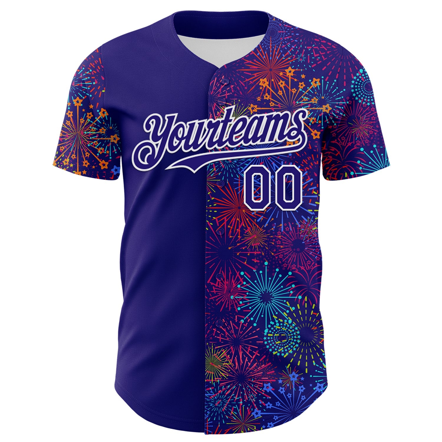 Custom Dark Purple White 3D Pattern Design Patriotic American Spirit Firework Authentic Baseball Jersey view 2