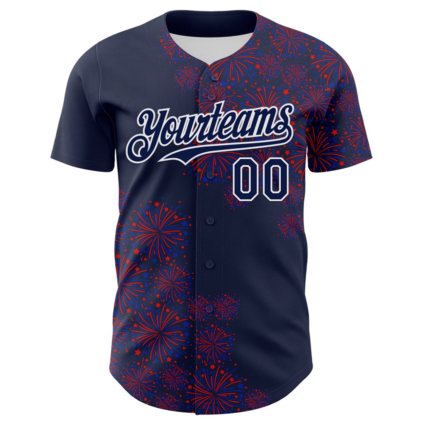 Custom Navy White 3D Pattern Design Patriotic American Spirit Firework Authentic Baseball Jersey view 2