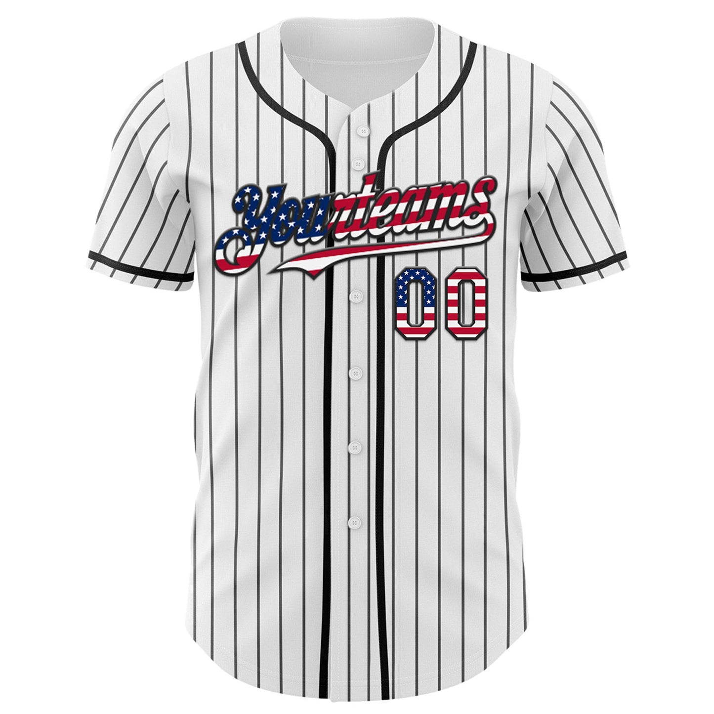 Custom White Gray Pinstripe USA Flag-Black 3D Patriotic American Symbol Statue of Liberty Authentic Baseball Jersey view 2