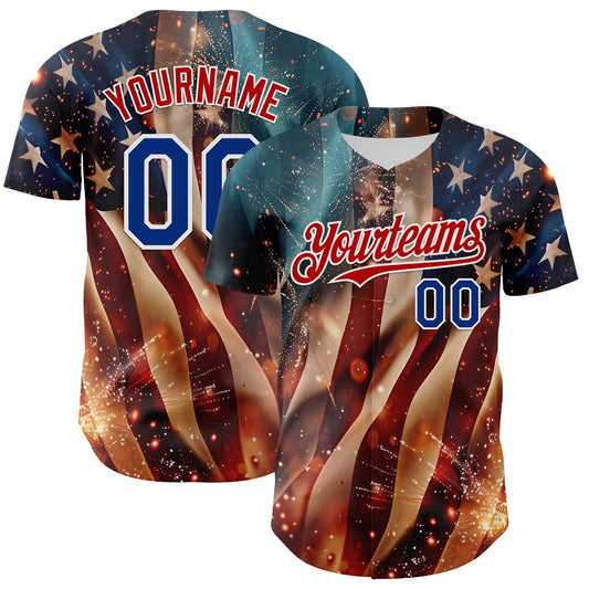 Custom Blue Royal Red-White 3D Patriotic American Flag Authentic Baseball Jersey - Main View