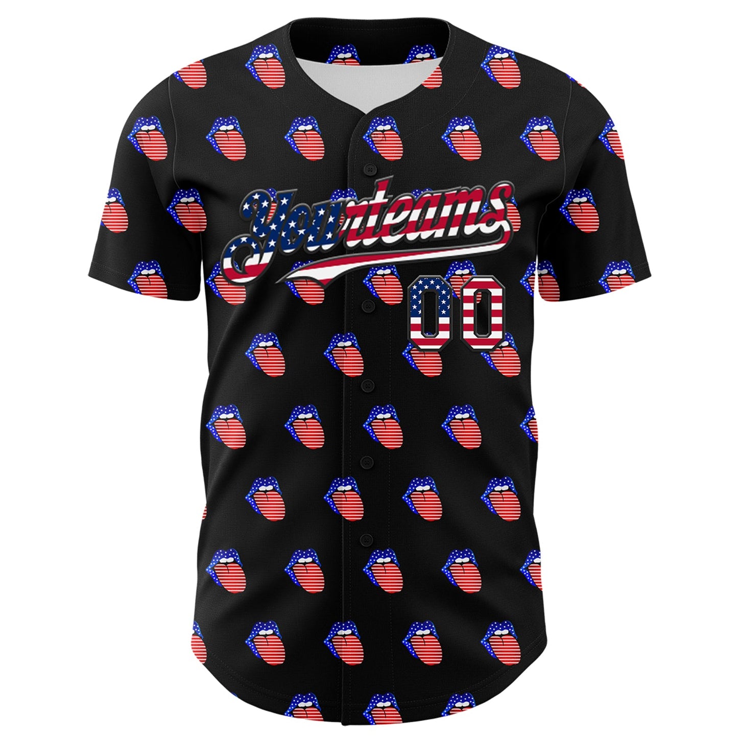 Custom Black USA Flag-White 3D Patriotic American Flag Authentic Baseball Jersey view 2