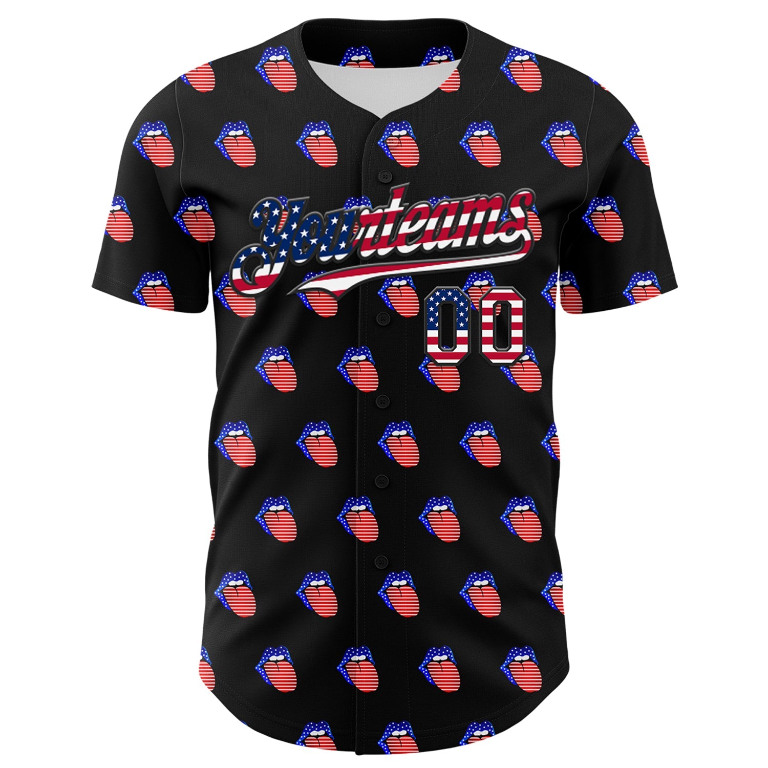 Custom Black USA Flag-White 3D Patriotic American Flag Authentic Baseball Jersey view 2
