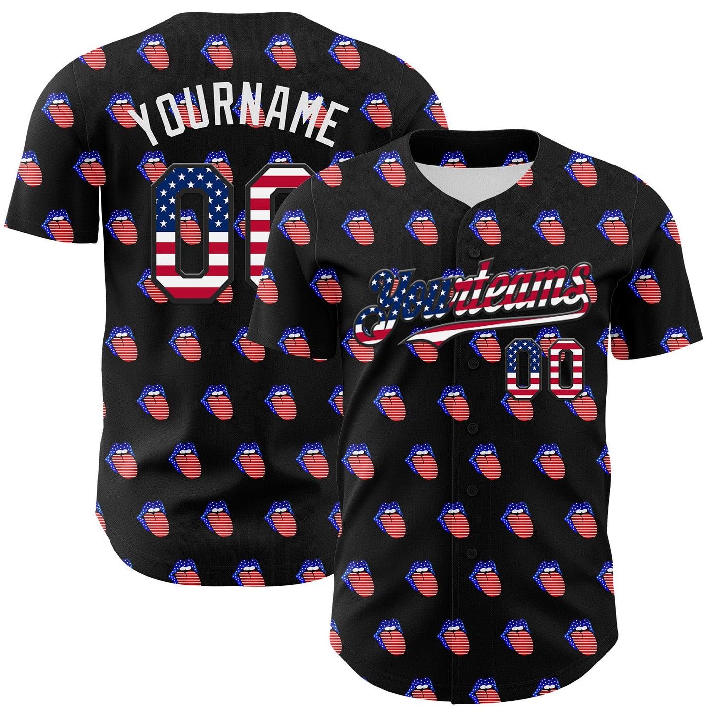 Custom Black USA Flag-White 3D Patriotic American Flag Authentic Baseball Jersey - Main View