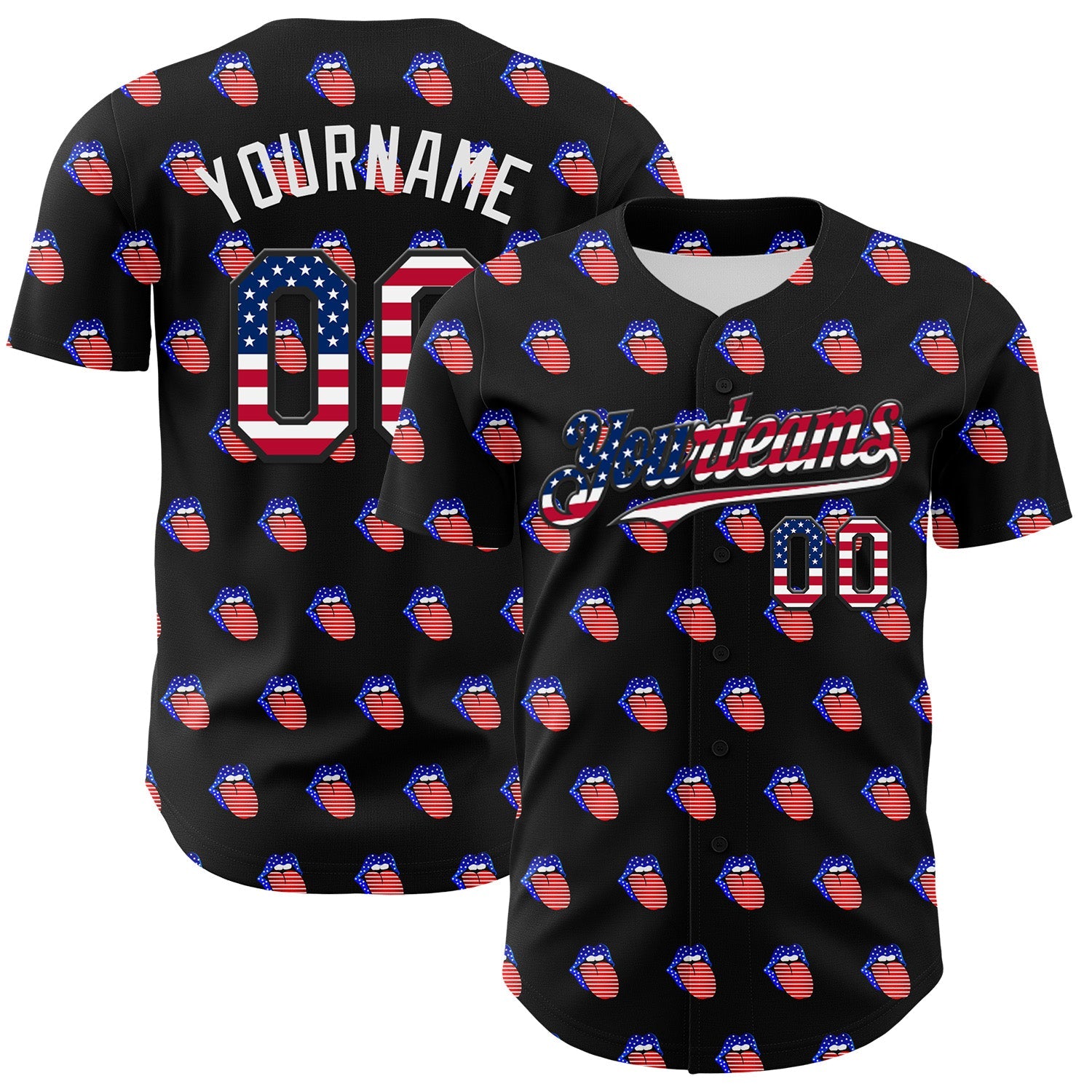 Custom Black USA Flag-White 3D Patriotic American Flag Authentic Baseball Jersey - Main View