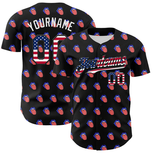 Custom Black USA Flag-White 3D Patriotic American Flag Authentic Baseball Jersey - Main View