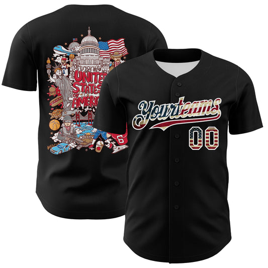 Custom Black Vintage USA Flag-White 3D Patriotic American Symbol Authentic Baseball Jersey - Main View