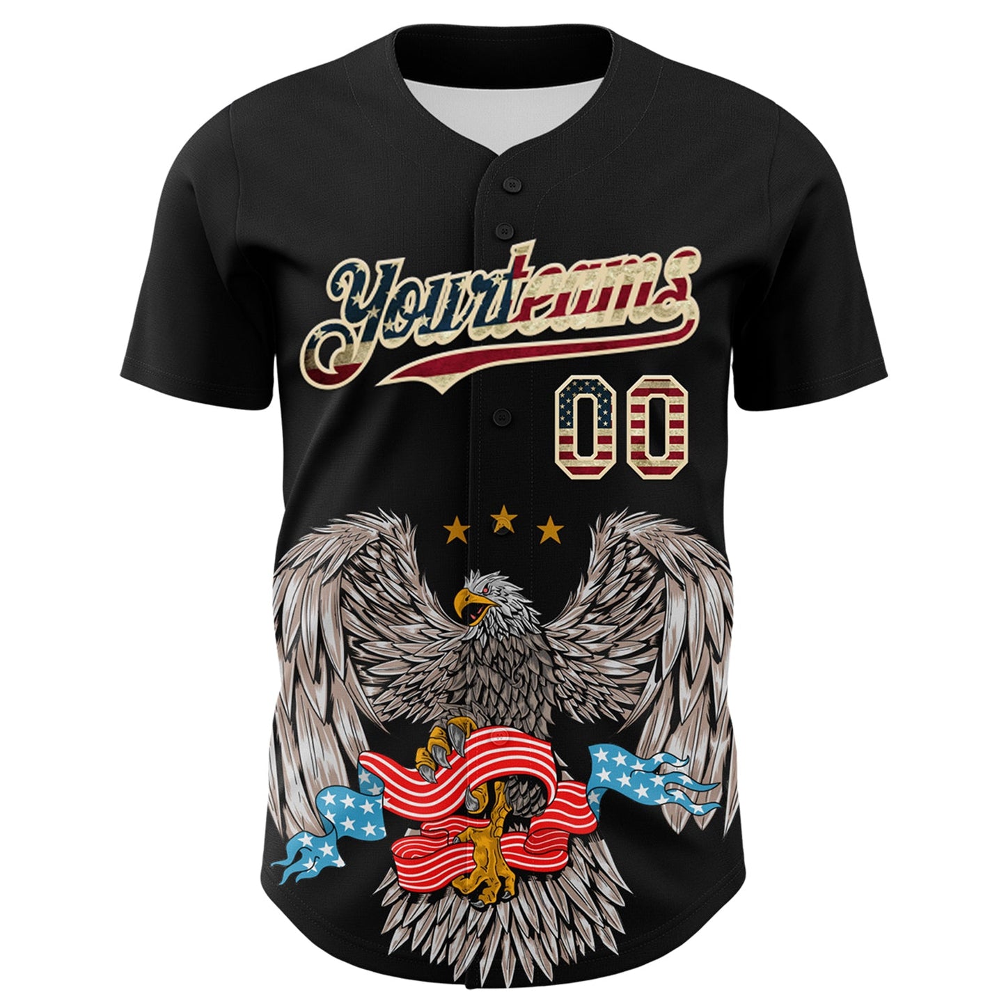 Custom Black Vintage USA Flag-Cream 3D Patriotic American Symbol Eagle Authentic Baseball Jersey view 2