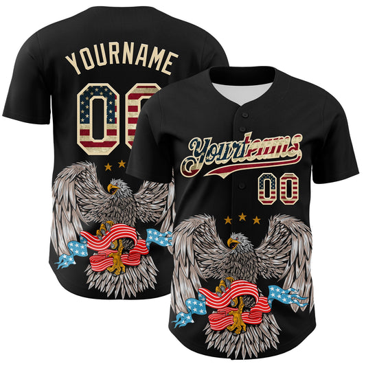 Custom Black Vintage USA Flag-Cream 3D Patriotic American Symbol Eagle Authentic Baseball Jersey - Main View