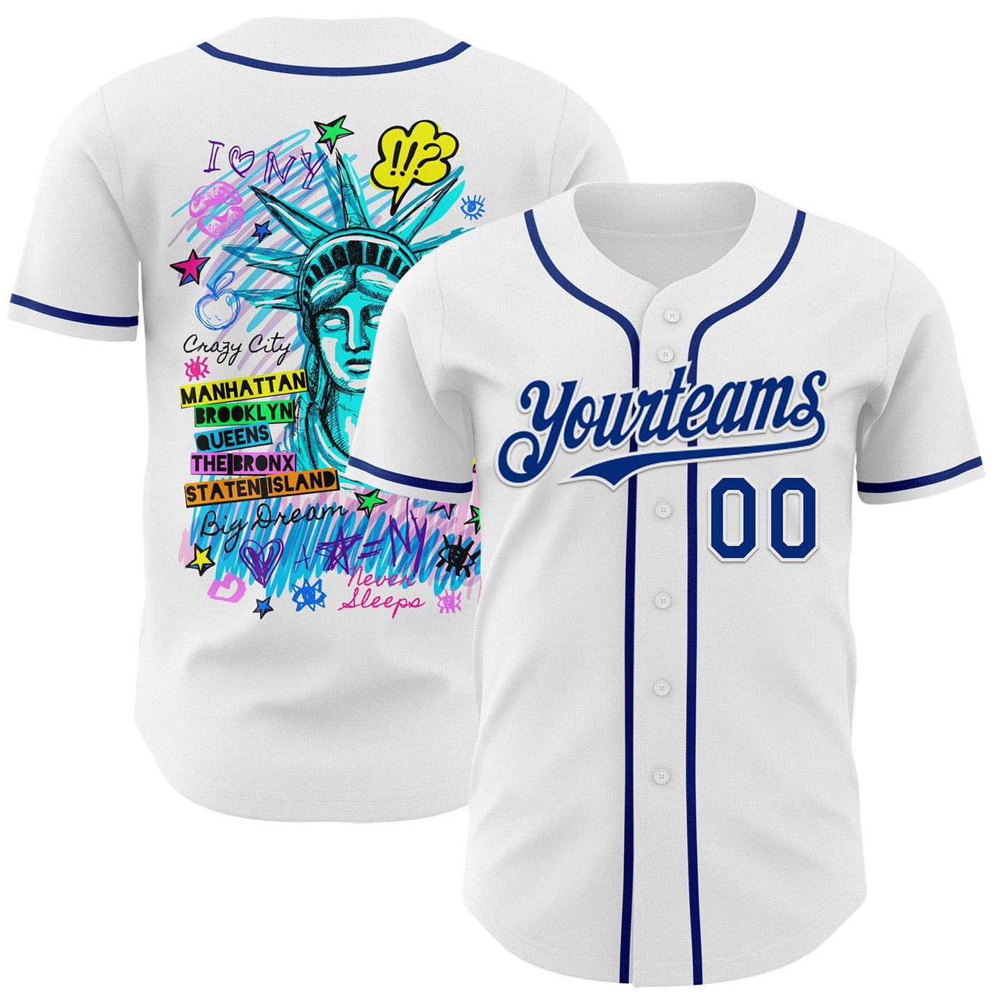Custom White Royal 3D Pattern Design Patriotic American Symbol Statue of Liberty Authentic Baseball Jersey - Main View