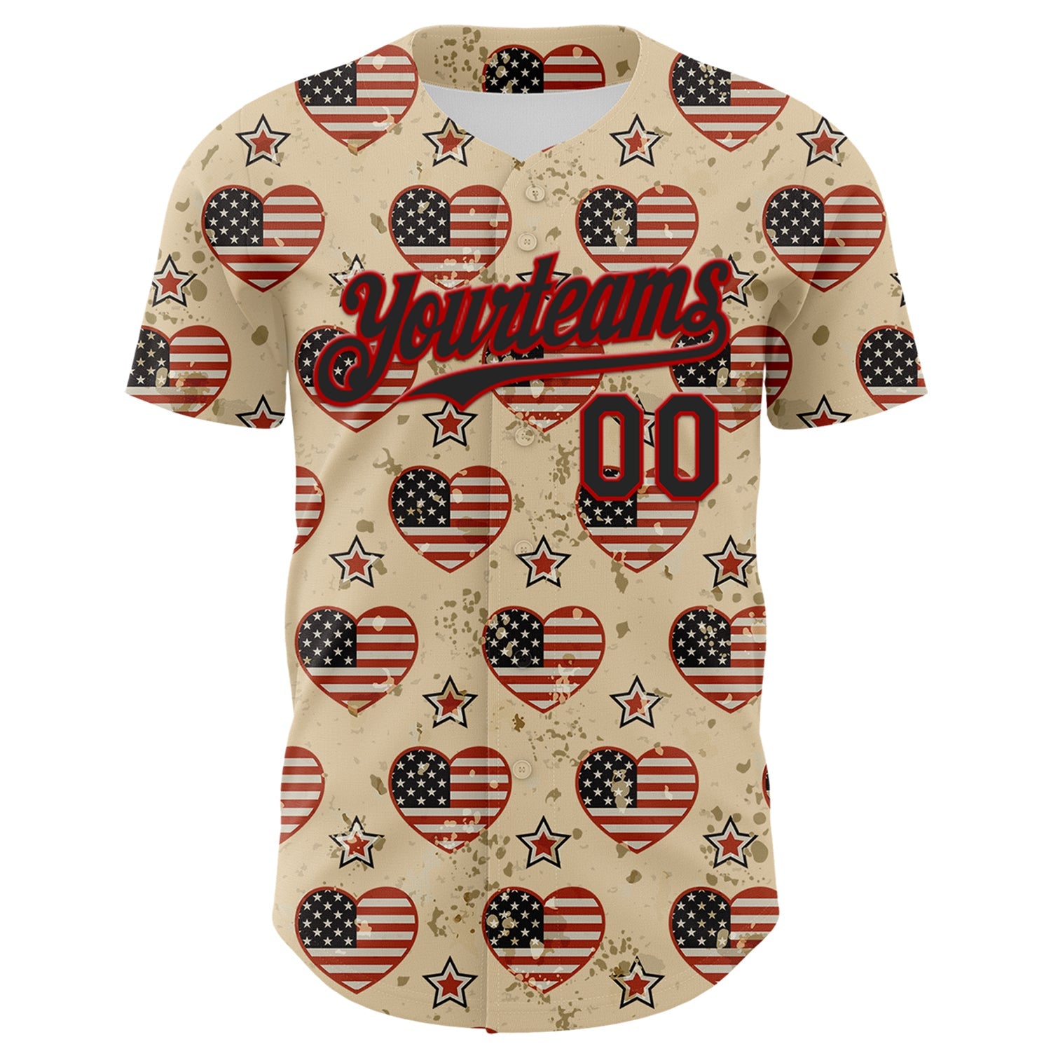 Custom City Cream Black-Red 3D Patriotic American Flag Authentic Baseball Jersey view 2