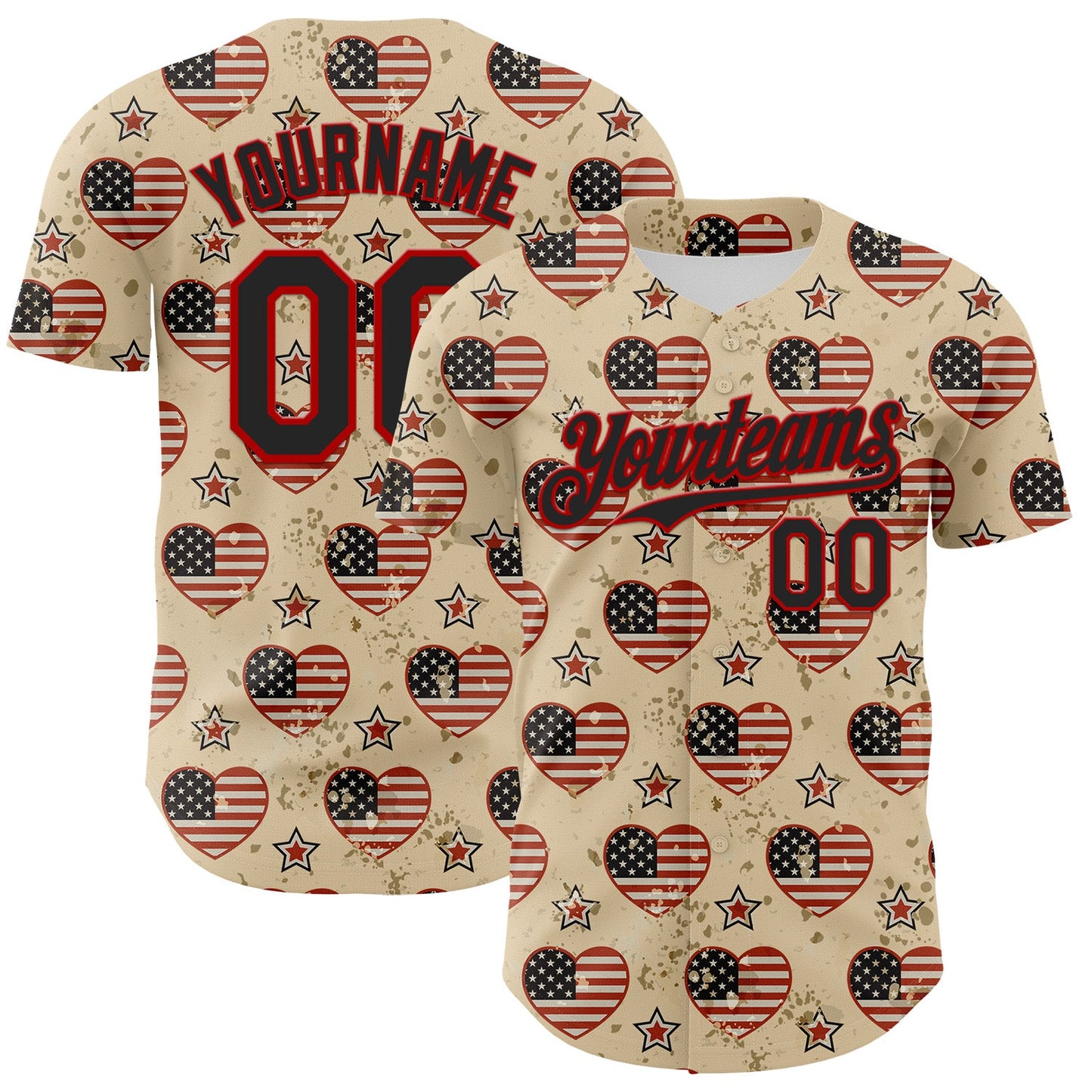 Custom City Cream Black-Red 3D Patriotic American Flag Authentic Baseball Jersey - Main View
