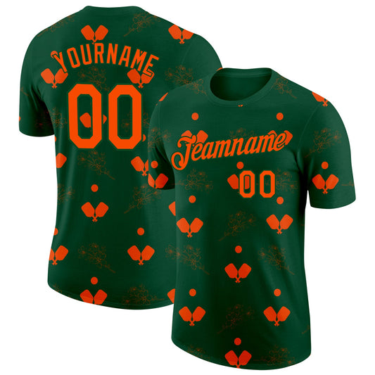 Custom Green Orange 3D Pickleball Paddles Balls Floral Performance T-Shirt - Main View