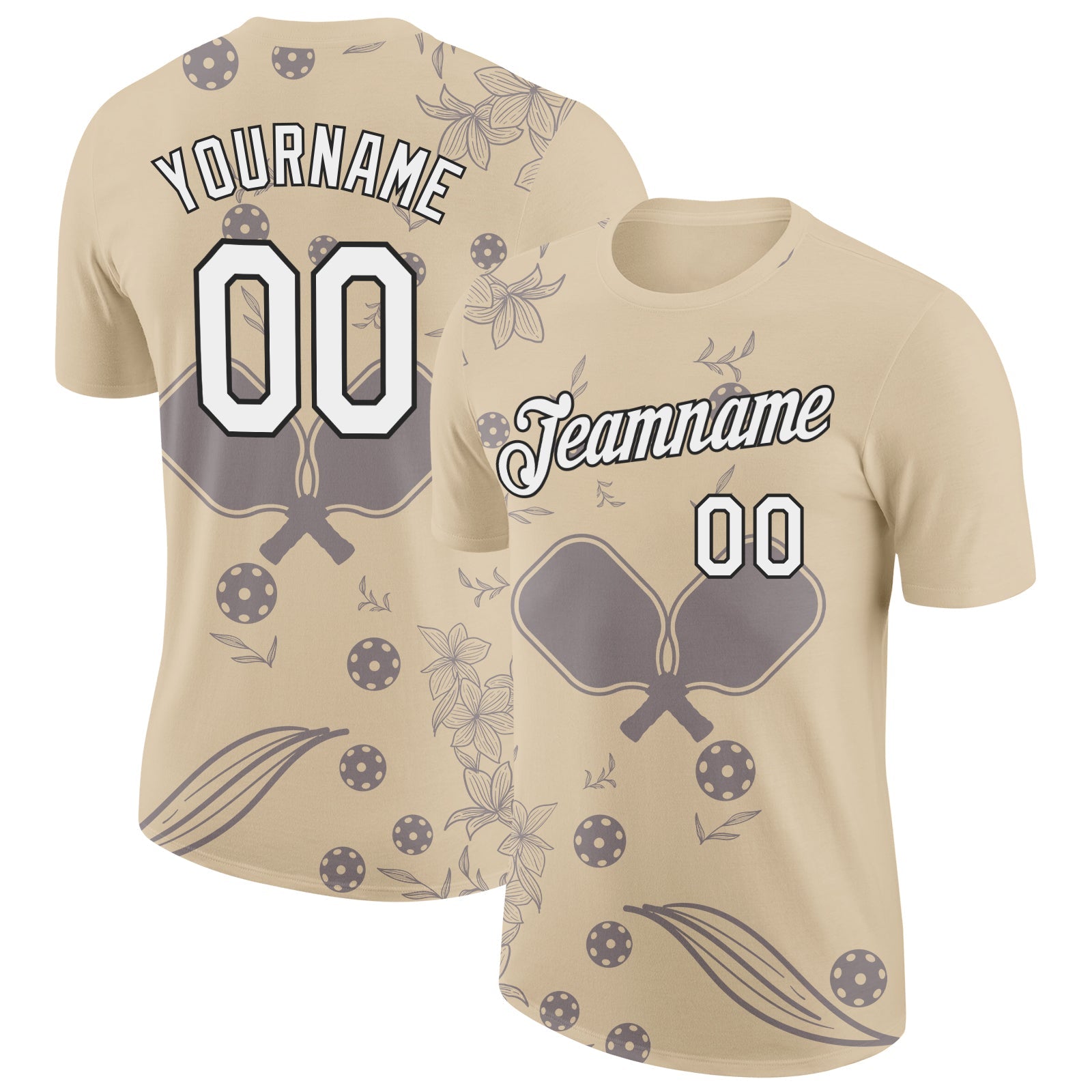 Custom City Cream White-Black 3D Pickleball Paddles Balls Floral Performance T-Shirt - Main View