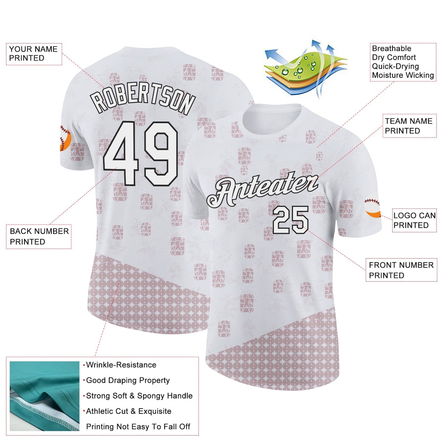 Custom White Black 3D Pickleball Paddles Balls Performance T-Shirt view 2