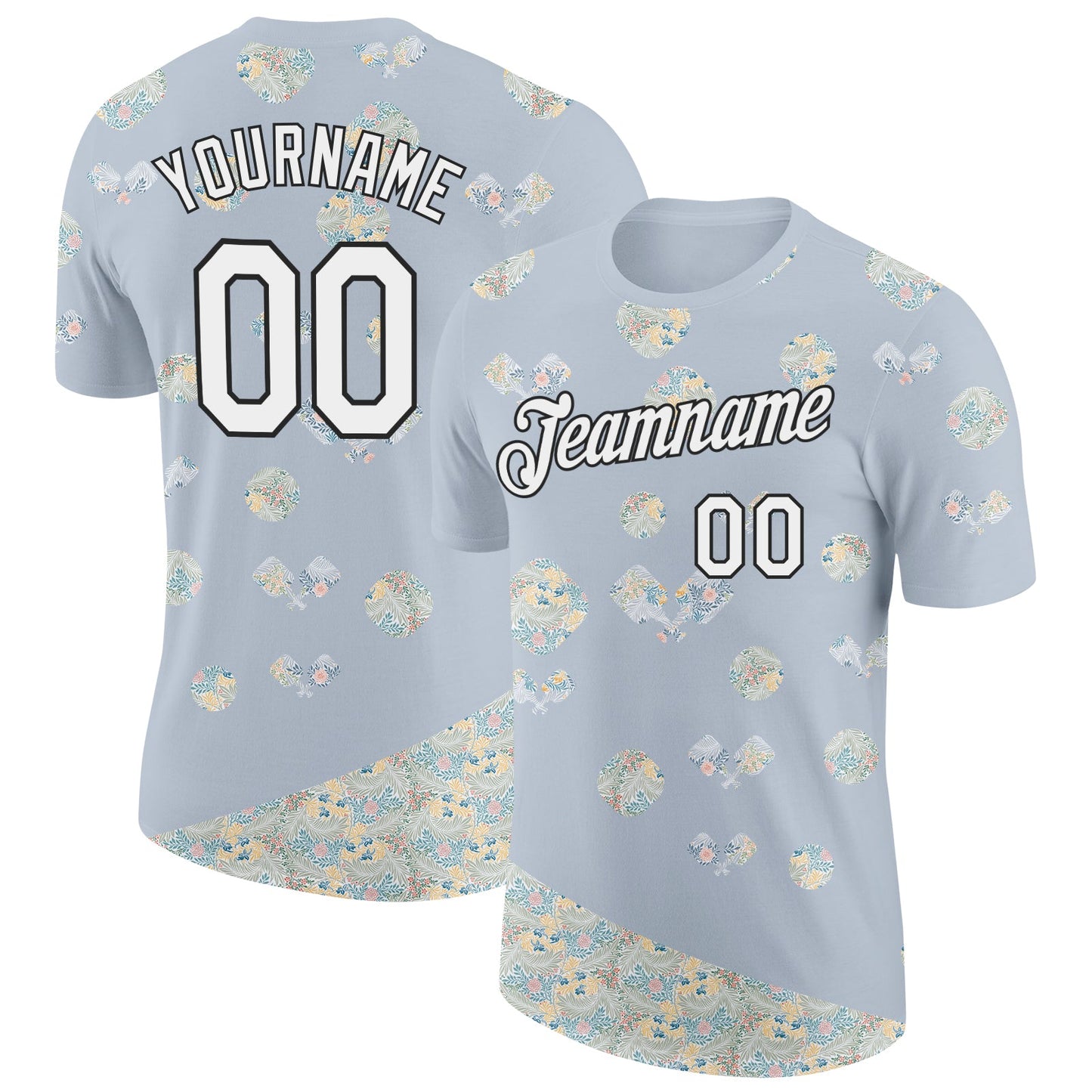 Custom Silver White-Black 3D Pickleball Paddles Balls Floral Performance T-Shirt - Main View