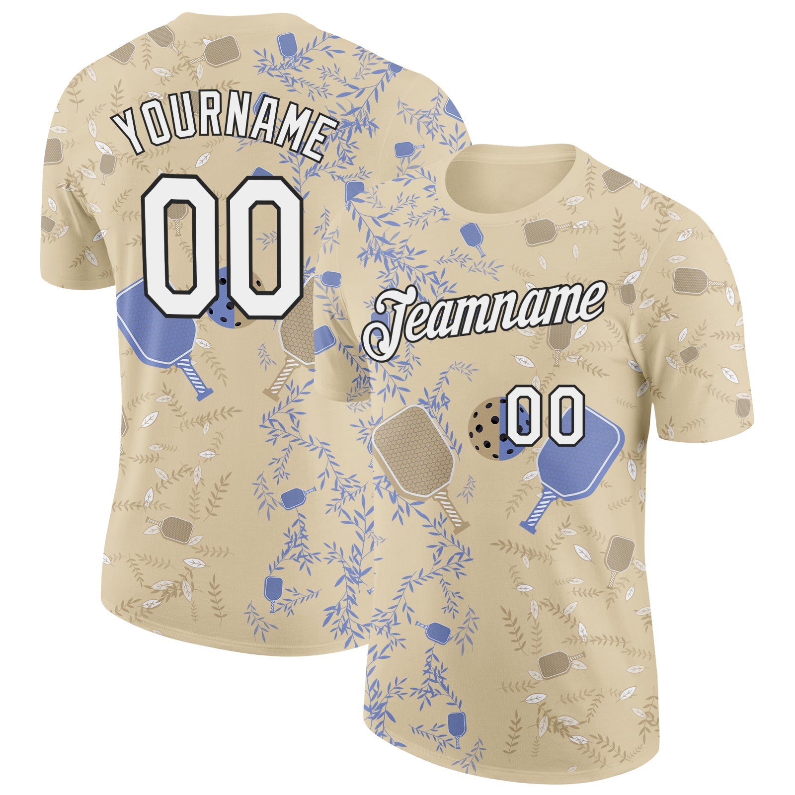 Custom Cream White-Black 3D Pickleball Paddles Balls Floral Performance T-Shirt - Main View