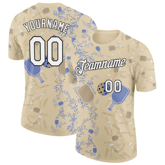Custom Cream White-Black 3D Pickleball Paddles Balls Floral Performance T-Shirt - Main View