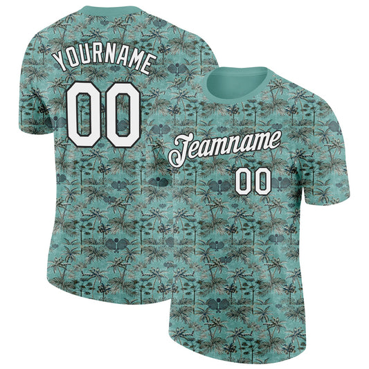Custom Green White-Black 3D Pickleball Paddles Balls Tropical Palm Trees Performance T-Shirt - Main View