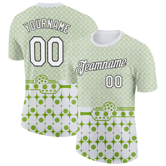 Custom Green White-Black 3D Pickleball Paddles Balls Performance T-Shirt - Main View
