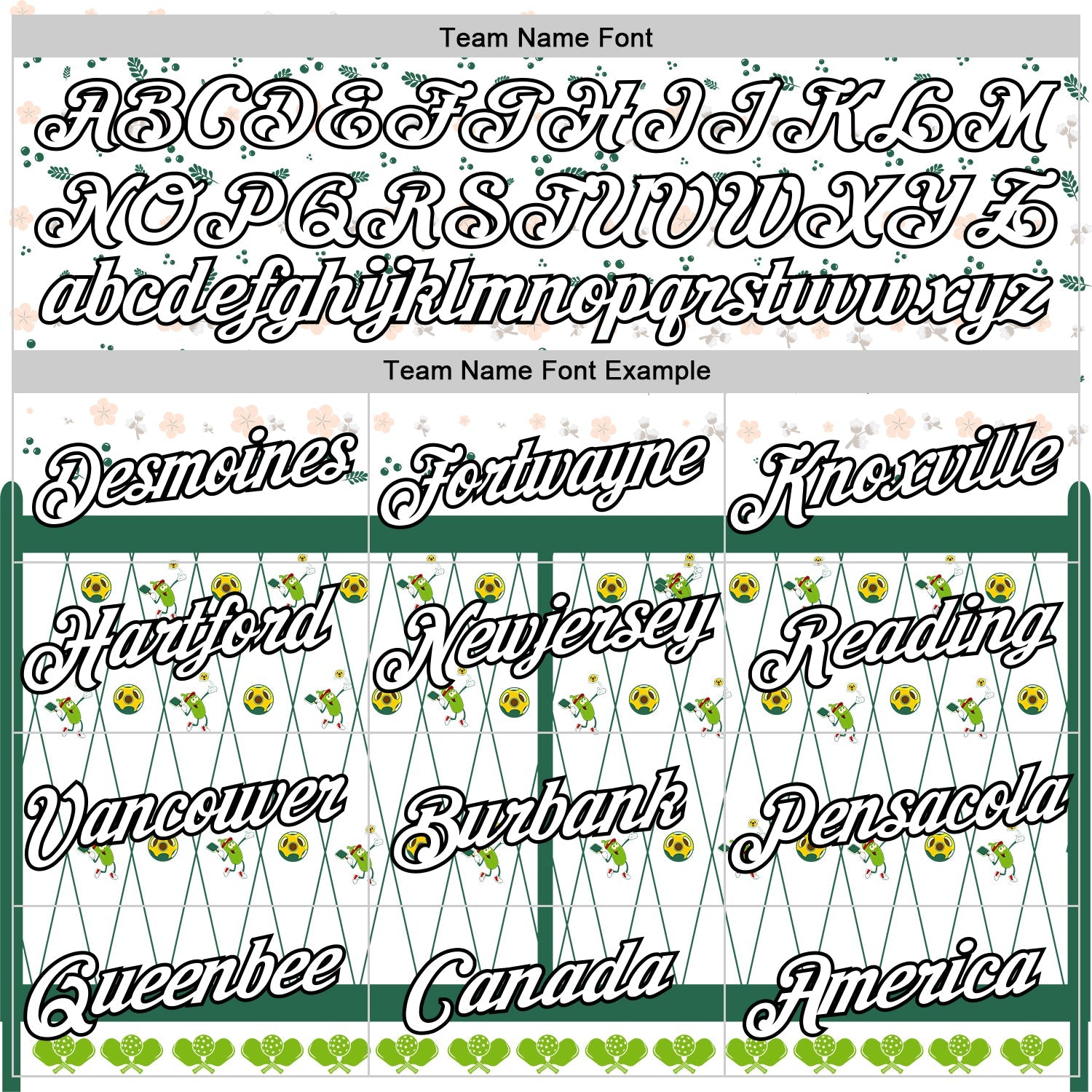 Custom Green White-Black 3D Pickleball Paddles Balls Floral Performance T-Shirt view 3