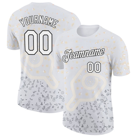 Custom White Black 3D Pickleball Paddles Balls Floral Performance T-Shirt - Main View