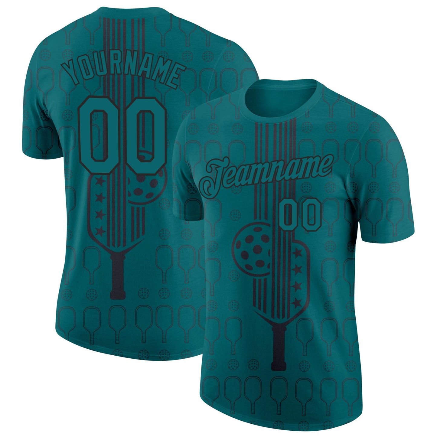 Custom Teal Black 3D Pickleball Paddles Balls Performance T-Shirt - Main View