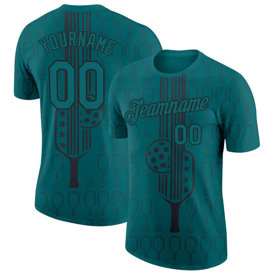 Custom Teal Black 3D Pickleball Paddles Balls Performance T-Shirt - Main View
