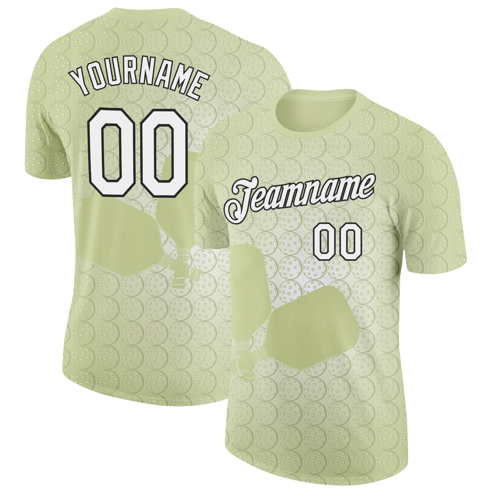 Custom Green White-Black 3D Pickleball Paddles Balls Performance T-Shirt - Main View