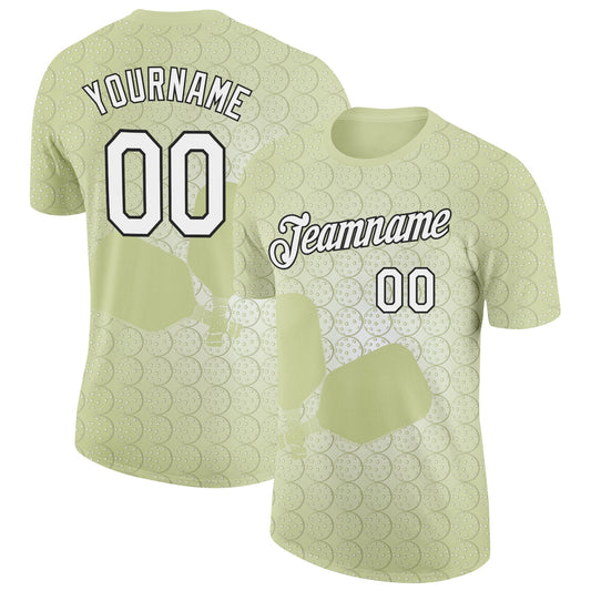 Custom Green White-Black 3D Pickleball Paddles Balls Performance T-Shirt - Main View