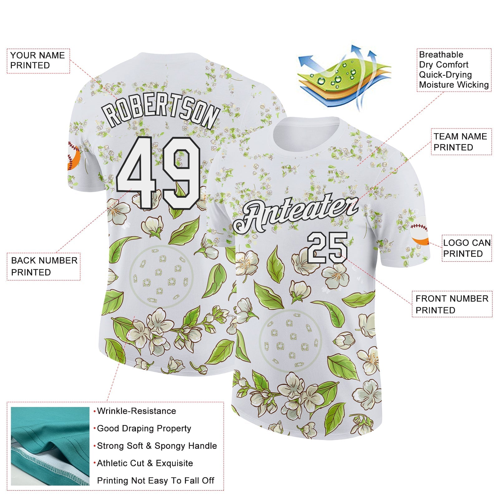 Custom White Black 3D Pickleball Balls Performance T-Shirt view 2