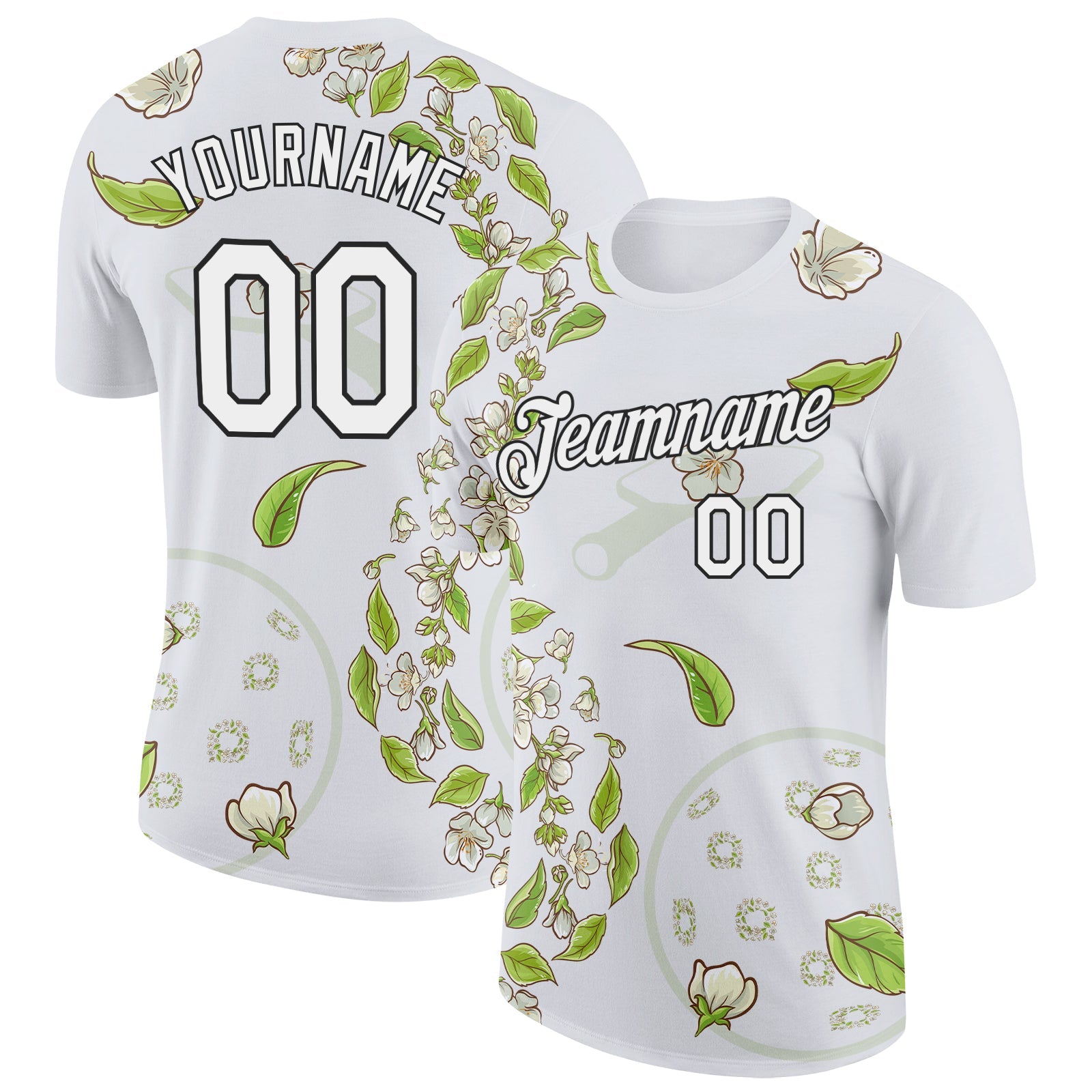 Custom White Black 3D Pickleball Paddles Balls Floral Performance T-Shirt - Main View