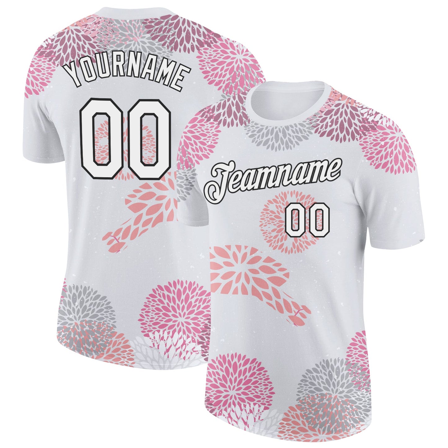 Custom White Black 3D Pickleball Paddles Balls Floral Performance T-Shirt - Main View