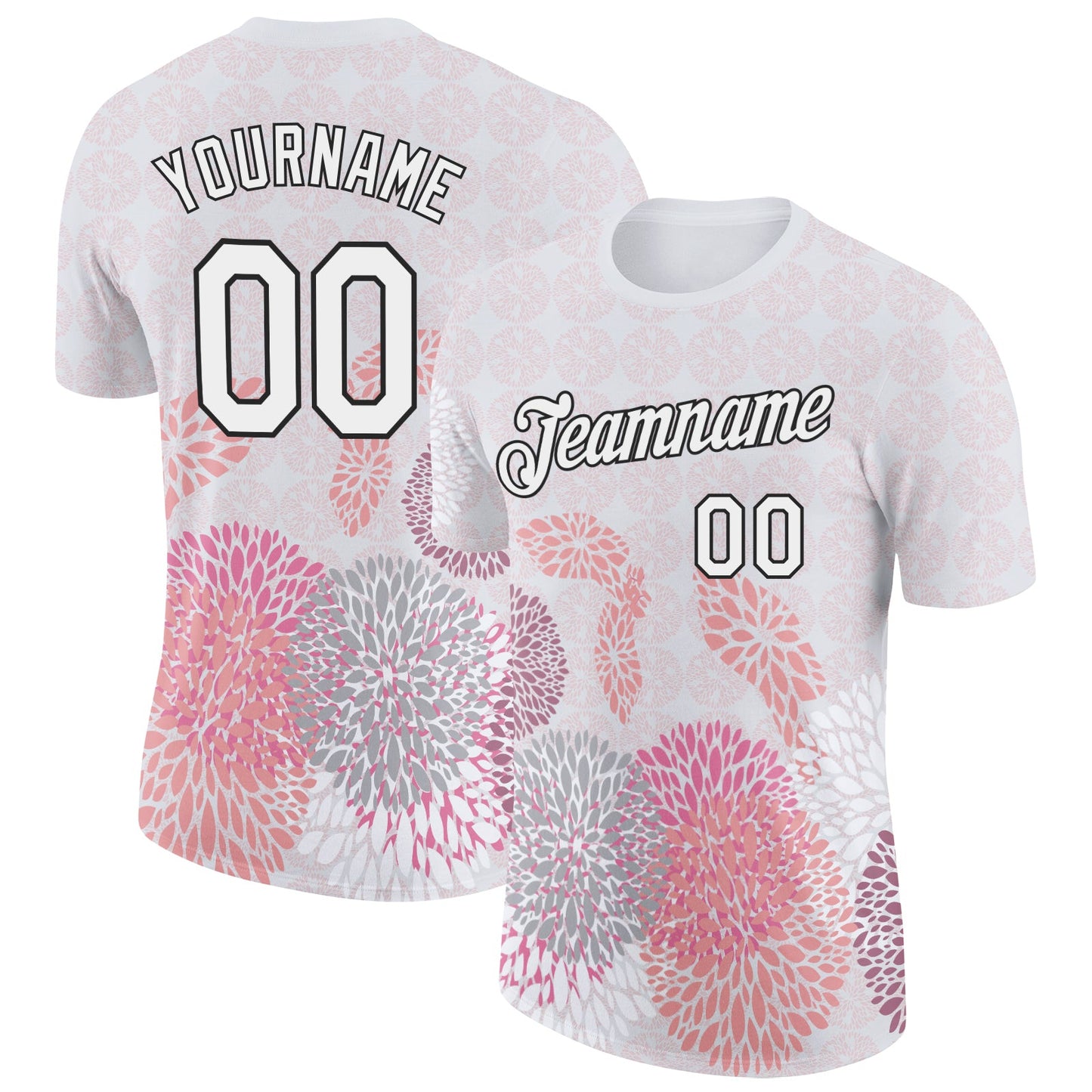 Custom White Black 3D Pickleball Paddles Balls Floral Performance T-Shirt - Main View