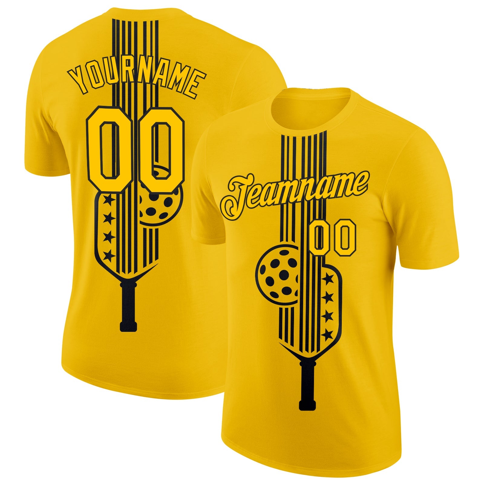 Custom Yellow Black 3D Pickleball Paddles Balls Performance T-Shirt - Main View