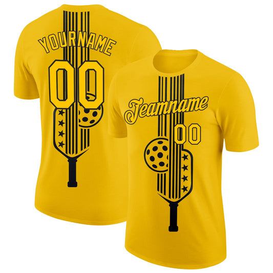 Custom Yellow Black 3D Pickleball Paddles Balls Performance T-Shirt - Main View