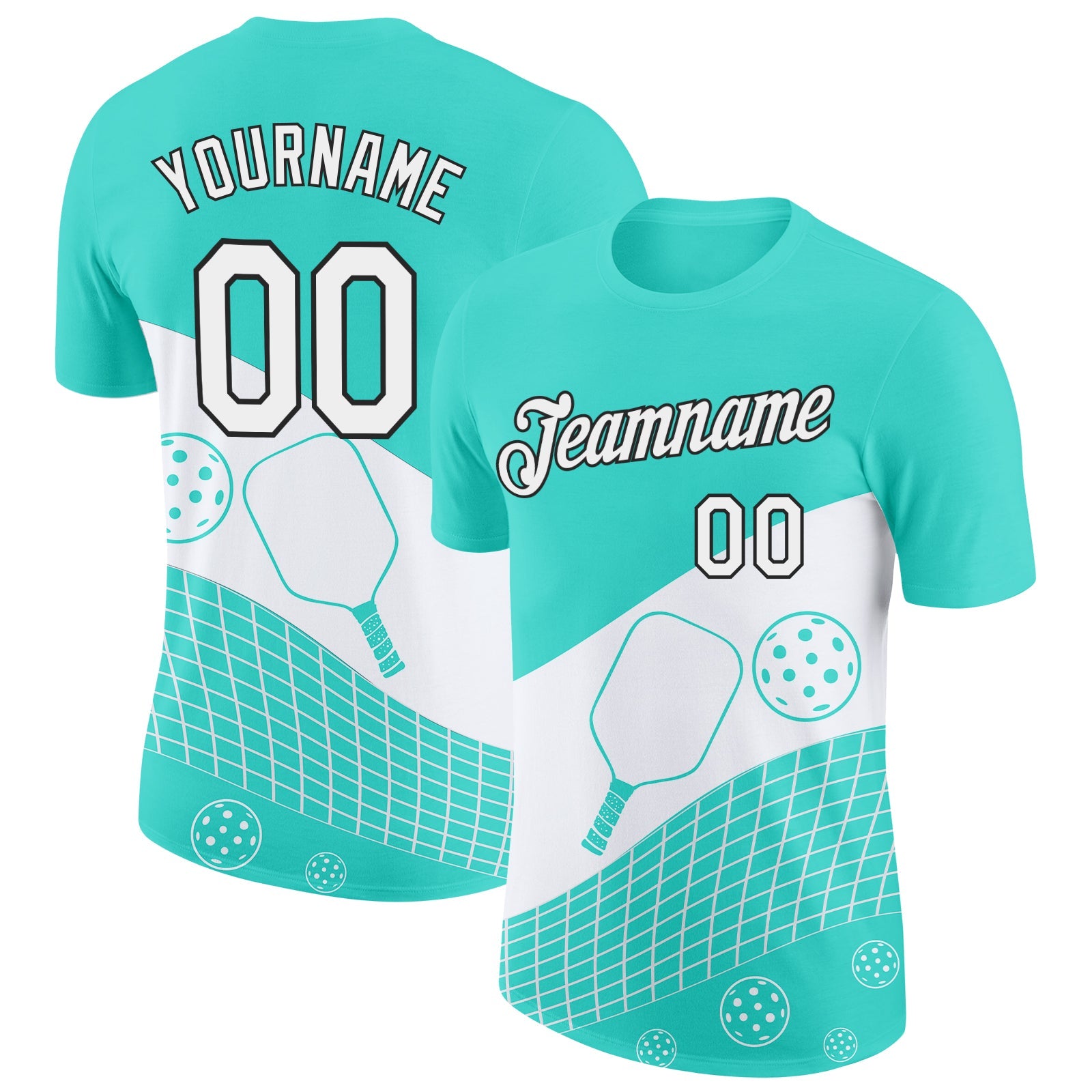Custom Green White-Black 3D Pickleball Paddles Balls Performance T-Shirt - Main View