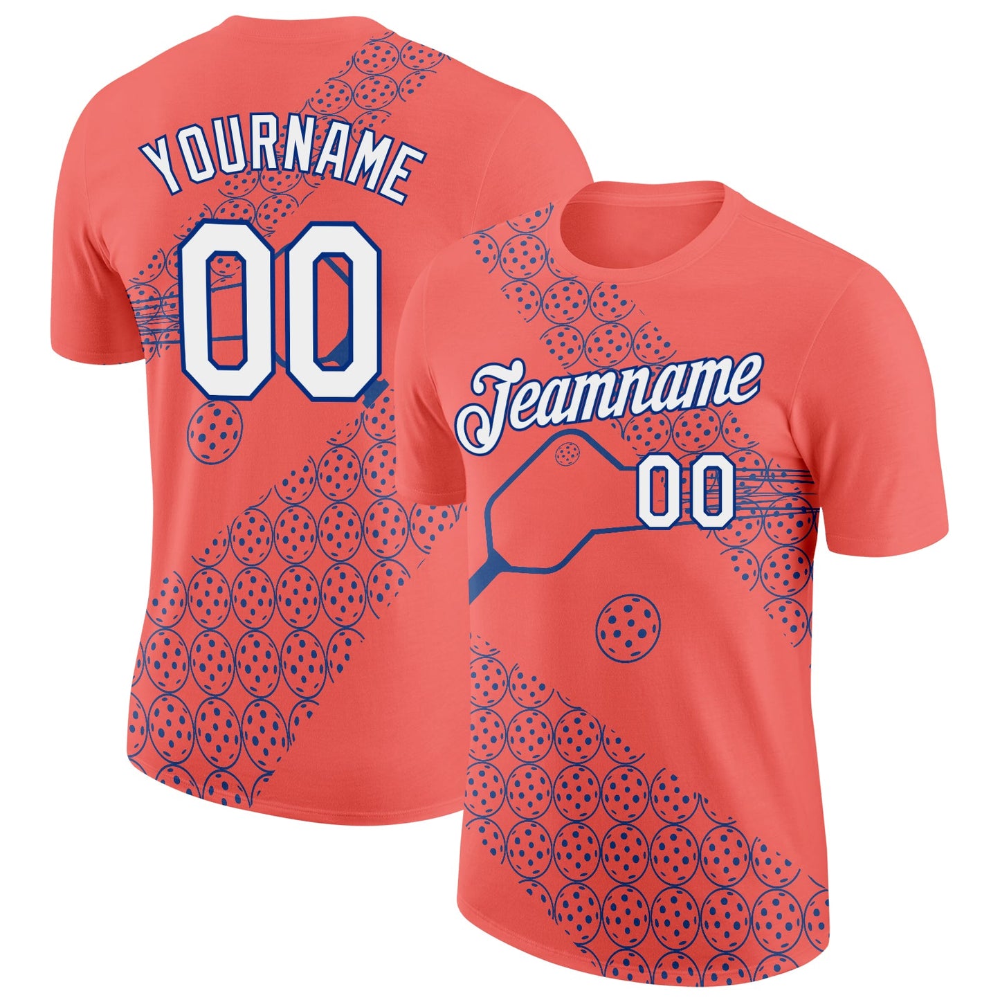 Custom Red White-Royal 3D Pickleball Paddles Balls Performance T-Shirt - Main View