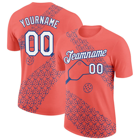 Custom Red White-Royal 3D Pickleball Paddles Balls Performance T-Shirt - Main View