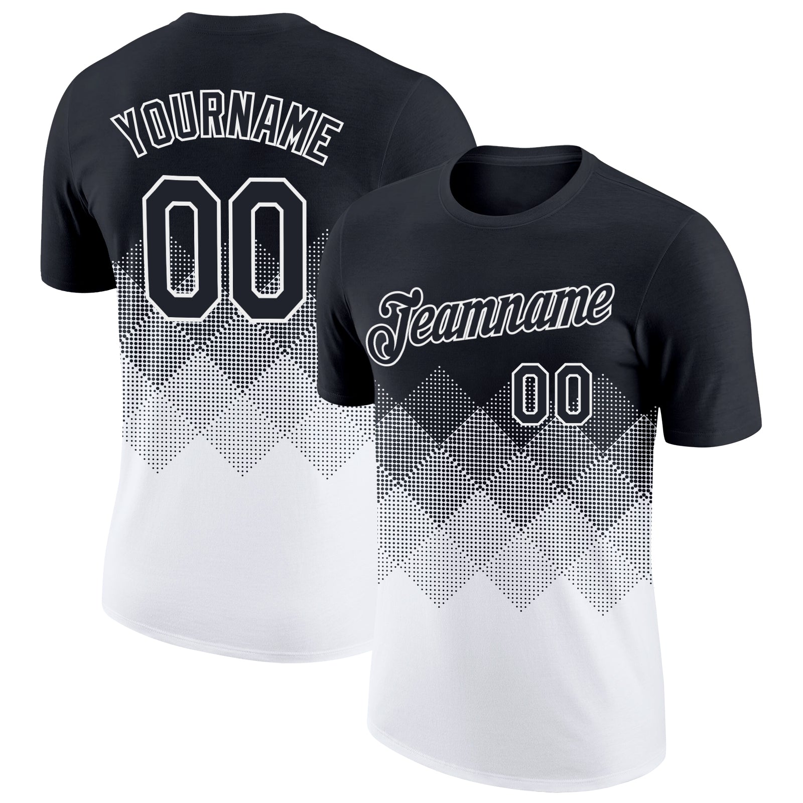 Custom Black White 3D Pattern Design Gradient Square Shapes Performance T-Shirt - Main View