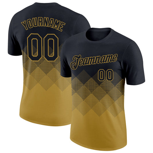 Custom Black Old Gold 3D Pattern Design Gradient Square Shapes Performance T-Shirt - Main View