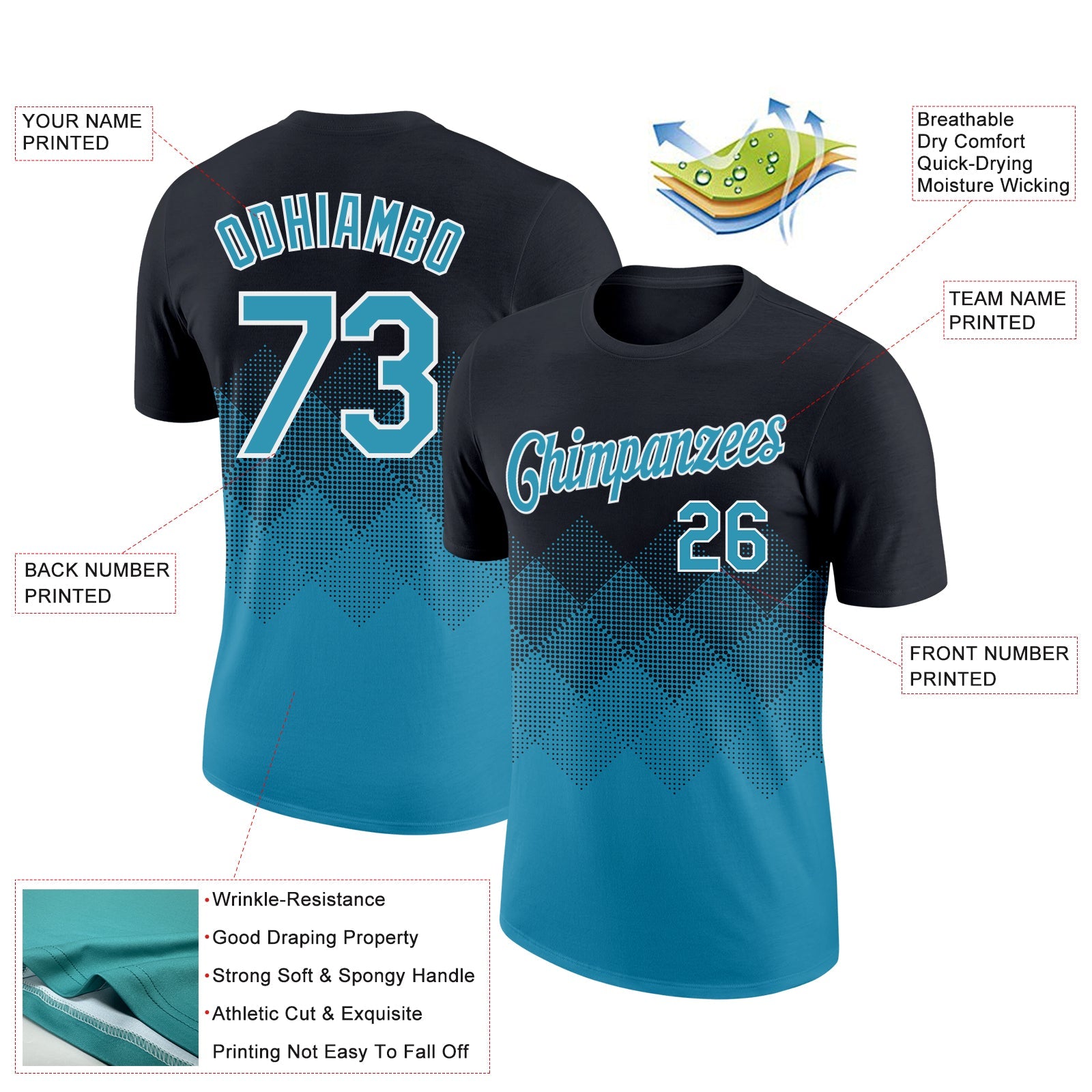 Custom Black Panther Blue-White 3D Pattern Design Gradient Square Shapes Performance T-Shirt view 2