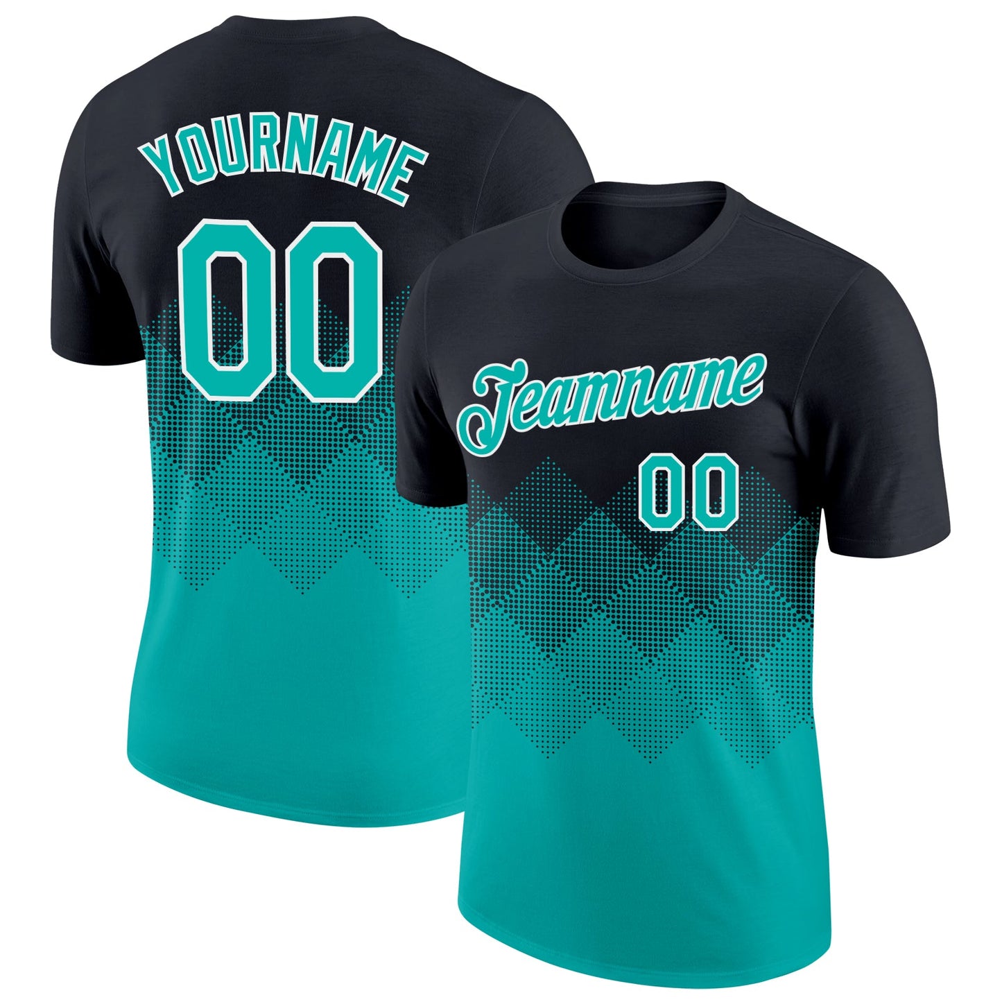 Custom Black Aqua-White 3D Pattern Design Gradient Square Shapes Performance T-Shirt - Main View