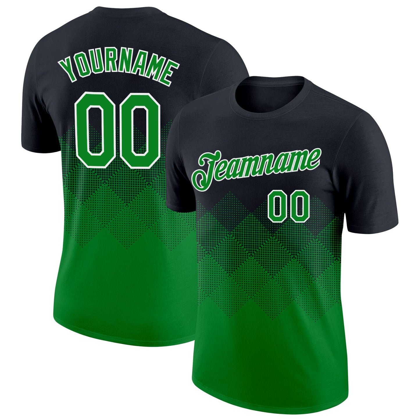 Custom Black Grass Green-White 3D Pattern Design Gradient Square Shapes Performance T-Shirt - Main View